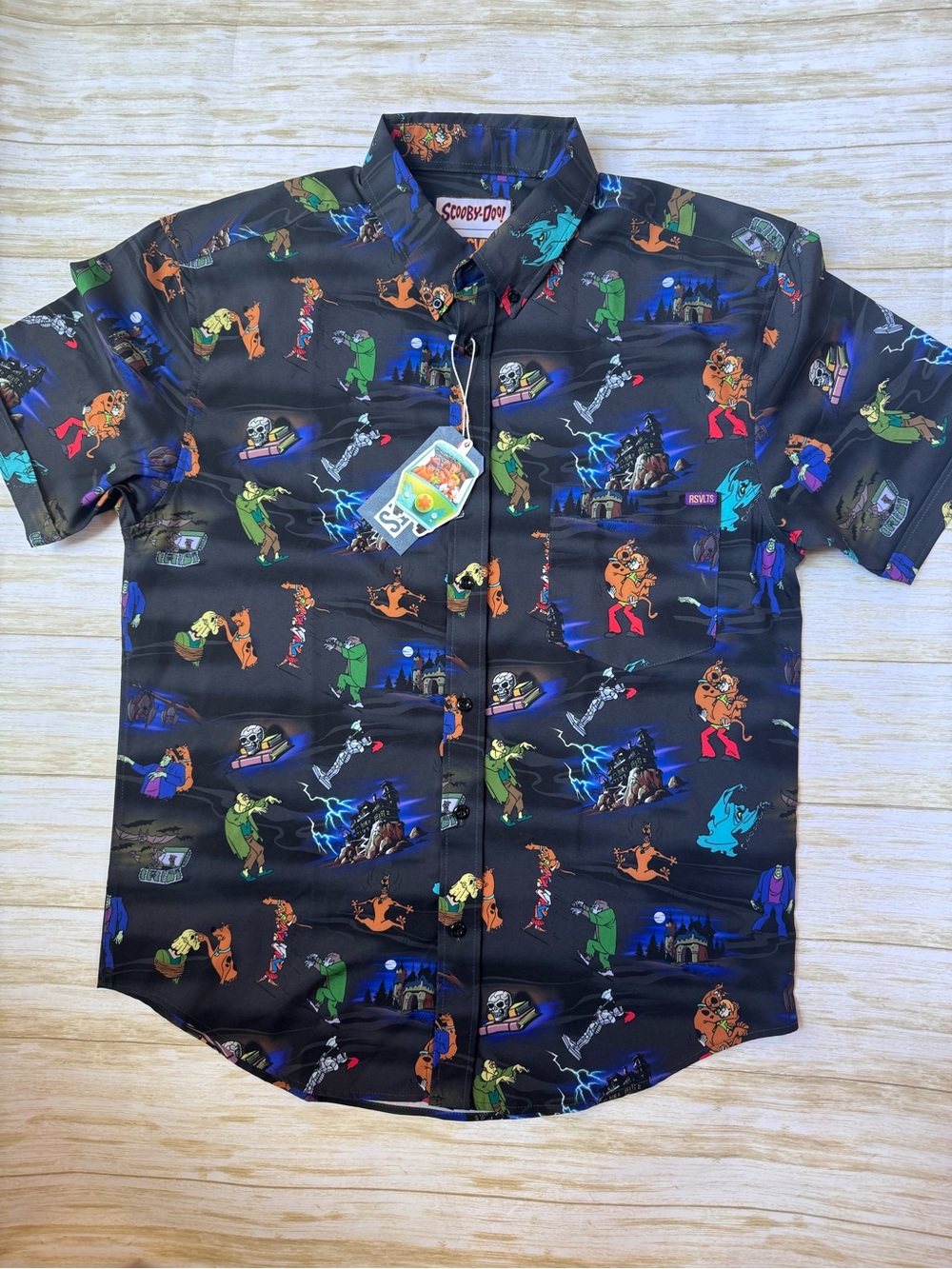 RSVLTS Black Scooby-Doo Character Print Button-Down Shirt
